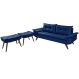 Sofa Retro Bariloche 3 Lugares Tecido Suede Com Duas Banquetas Rubi Pes em Madeira