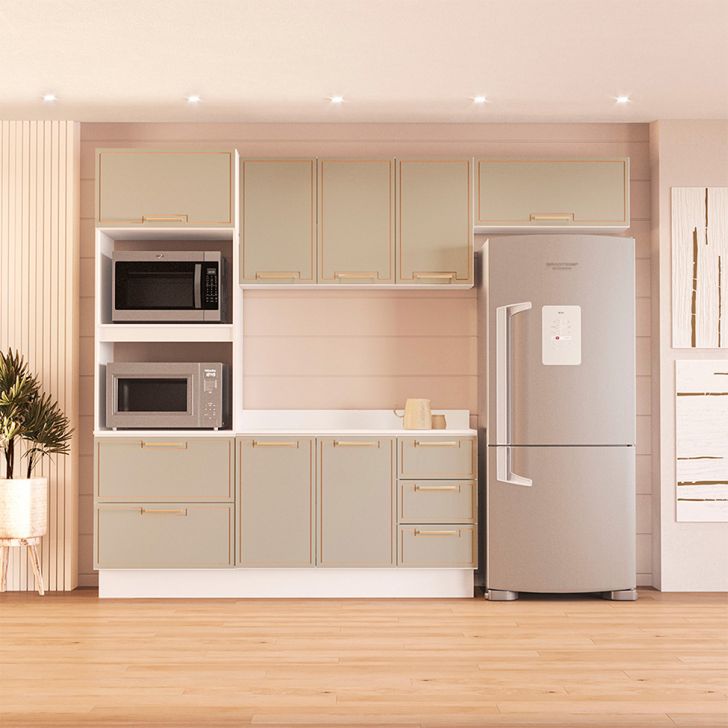 Image of Cozinha Completa Com Tampo E Rodapé Amara 8 Portas 4 Gavetas Verde E Branca PLA-MO895CL97PVYMOB