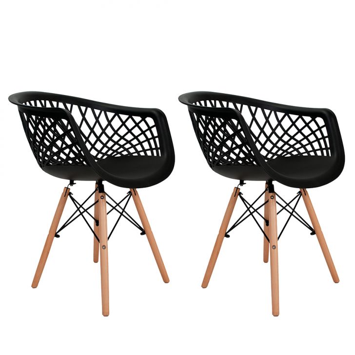 Conjunto com 2 Cadeiras Web Preto e Madeira