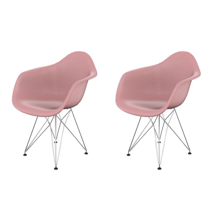 Conjunto com 2 Cadeiras Eames Arm Eiffel Rosa e Cromado