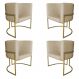 Kit 4 Poltronas Decorativa Luana Base Gold PU Bege - Montanaris Decor