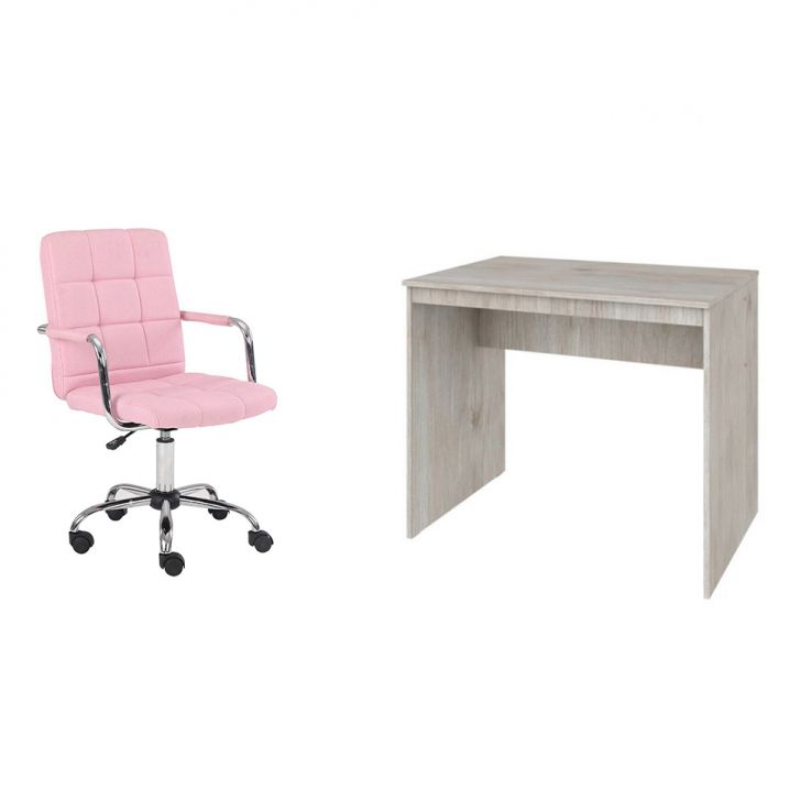 Conjunto de Mesa Office Snow com Cadeira de Escritório Secretária Giratória Fitz Rosa