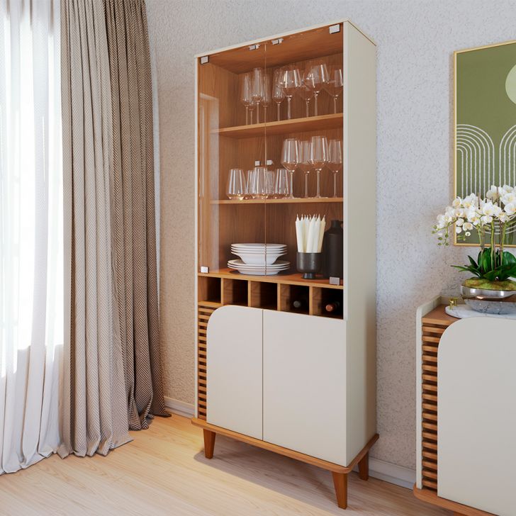 Cristaleira Jurerê 4 PT Off White e Freijó