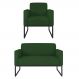 Kit Namoradeira e 1 Poltrona Decorativa Base Industrial Preta Maressa S23 Suede Verde - Ibiza