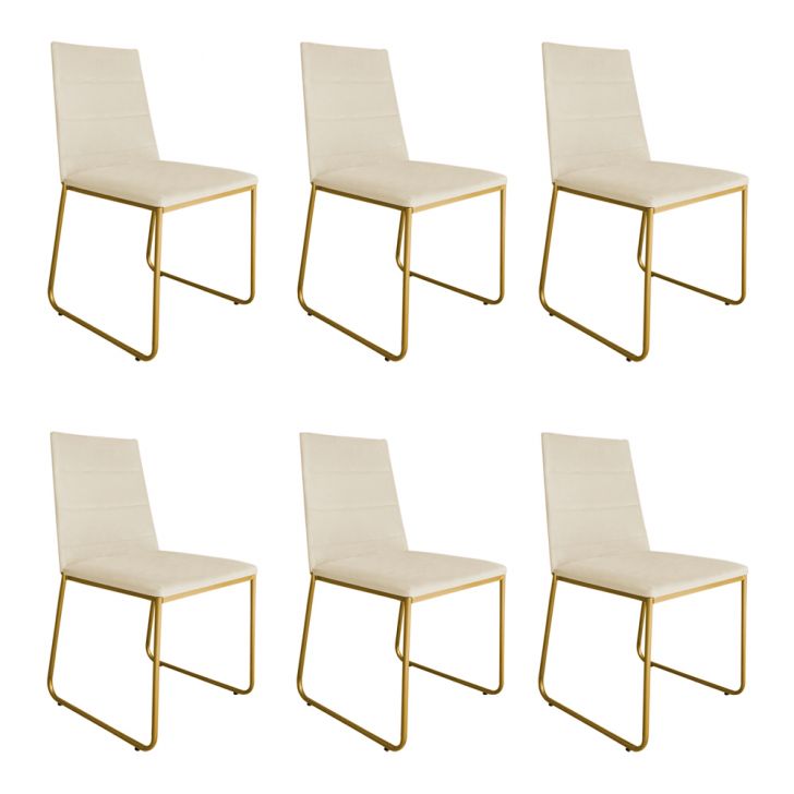 Kit 06 Cadeira de Jantar Estofada Lille Base Gold Courino Bege - Montanaris Decor