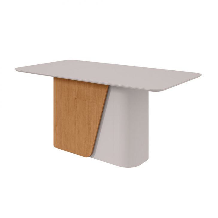 Mesa de Jantar Retangular com Tampo de MDF 25 mm e Vidro Luar II Off White e Amêndoa 170 cm