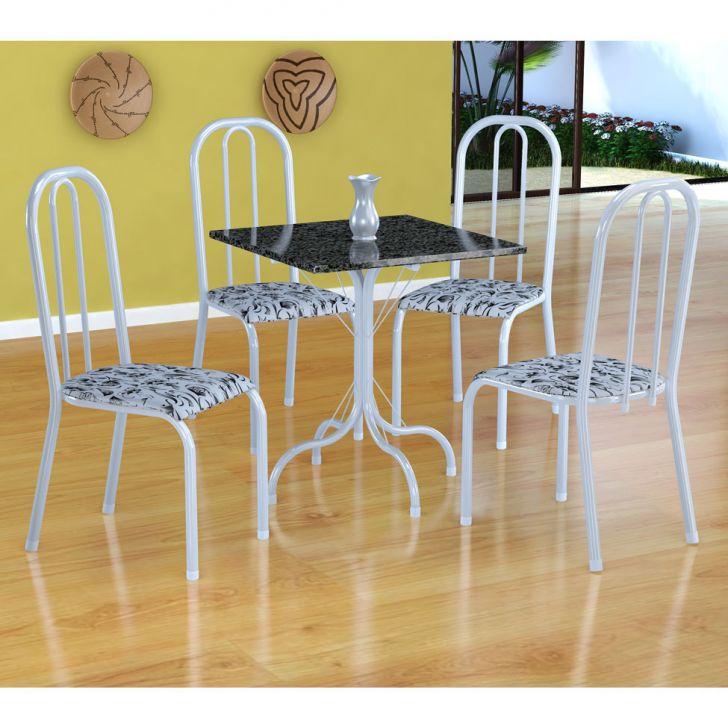 Conjunto De Mesa Malaga Com 4 Cadeiras Madri Branco E Branco Floral