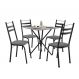 Conjunto de Mesa Quadrada com Tampo Granito e 4 Cadeiras Léia II Revestimento Sintético Preto e Platina