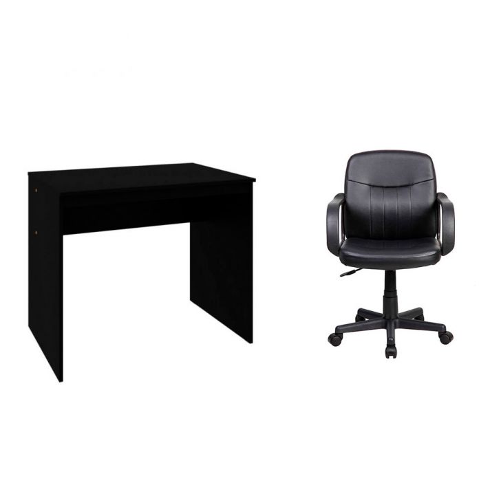 Conjunto de Mesa Office com Cadeira de Escritório Secretária Giratória Clean Preta