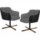 Kit 02 Poltronas Giratória Base X Jade D02 Linho Cinza C-416 Tressê Corano Preto - Lyam Decor
