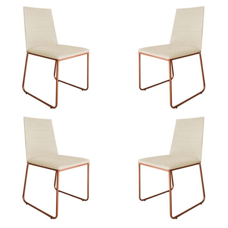 Kit 4 Cadeiras de Jantar Estofada Lille Base Bronze Veludo Bege - Montanaris Decor