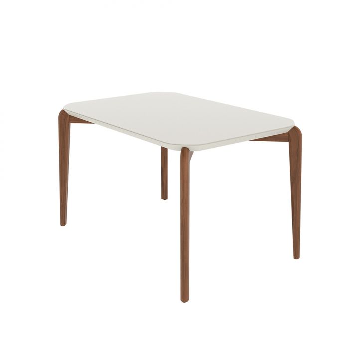 Mesa de Jantar Retangular com Tampo de Vidro Off White Donatella Natural 135 cm