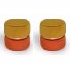 Conjunto com 2 Puffs Round Rainbown Veludo Ouro e Laranja