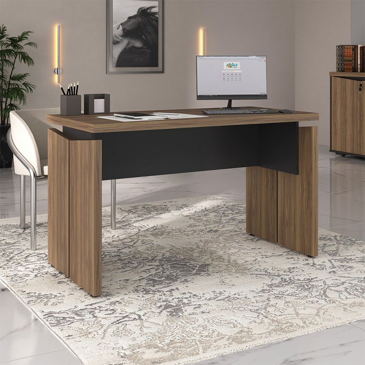 Mesa de Escritório Lane Nogal e Preta 125 cm