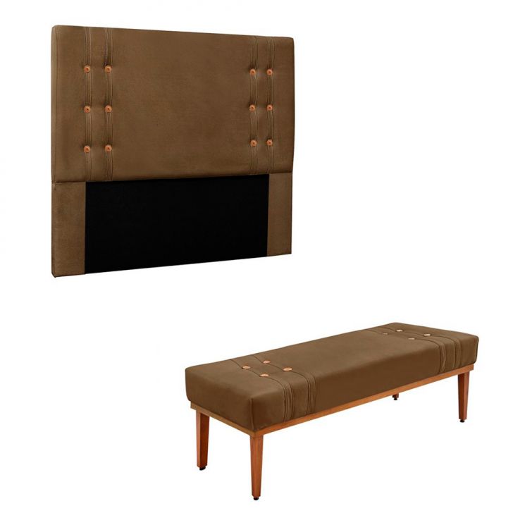 Conjunto de Cabeceira King com Recamier Gênova Suede Caramelo