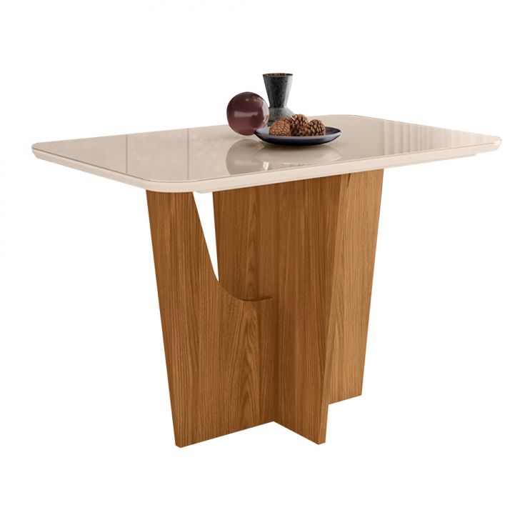 Mesa de Jantar Retangular com Tampo de Vidro Danielly II Off White e Nature 120 cm