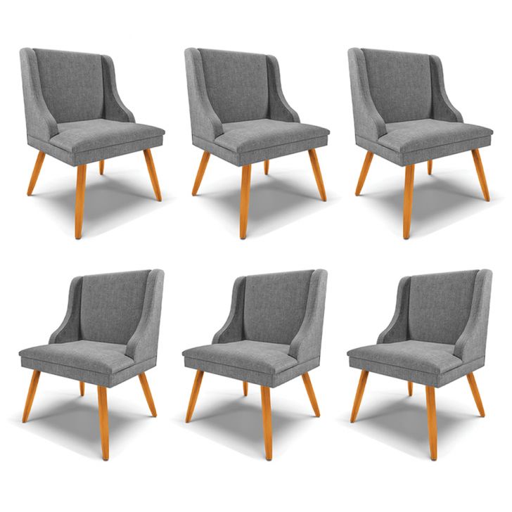 Kit 6 Cadeiras Decorativas Sala de Jantar Pés Palito de Madeira Firenze Linho Grafite/Natural G19 - Gran Belo