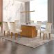 Conjunto de Mesa de Jantar Retangular com Tampo de Vidro Off White Luna e 6 Cadeiras Italia Veludo Creme e Imbuia