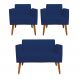 Kit 01 Namoradeira 02 Lugares e 02 Poltronas Marisa Suede Azul Marinho Pés Palito Castanho D'Rossi
