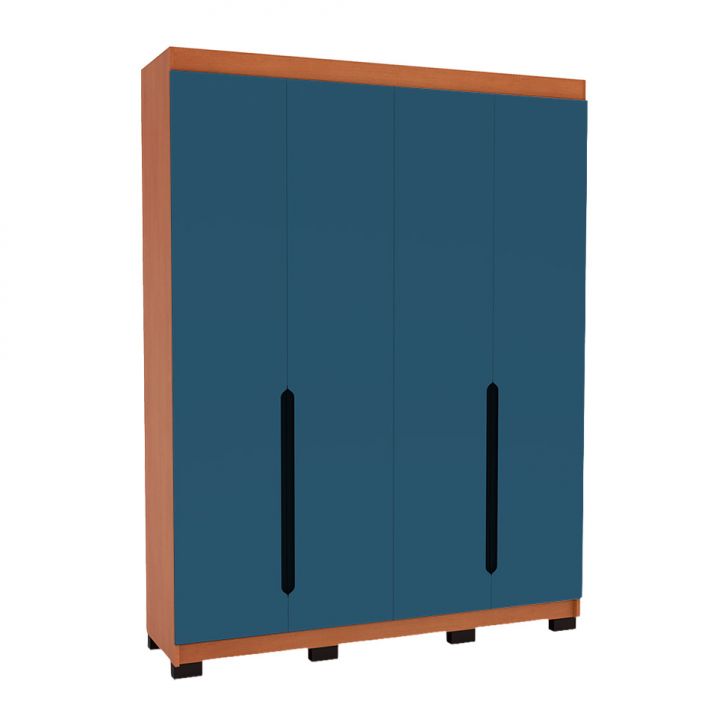 Guarda-roupa Solteiro Madrid 4 Portas 4 Gavetas Freijó E Azul