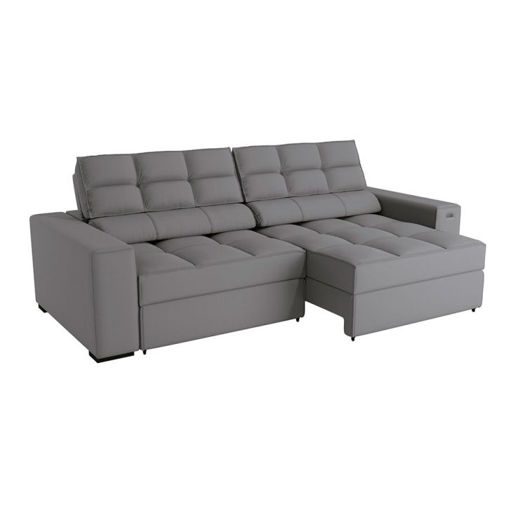 Image of Sofá 4 Lugares Retrátil E Reclinável Deluxe Molas Veludo Titânio 268 Cm PLA-KA161UP87OOMMOB