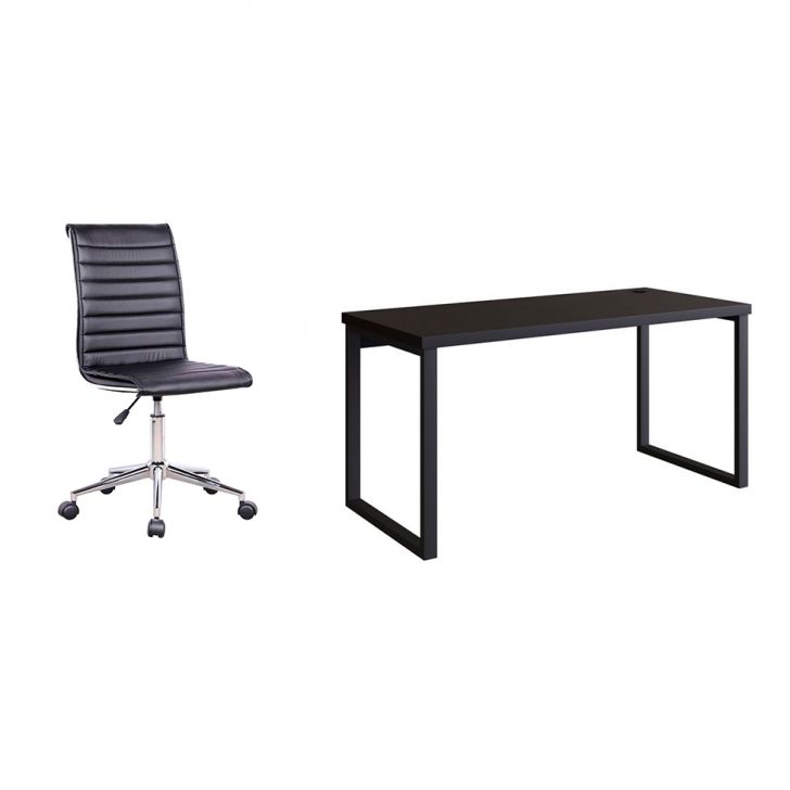 Conjunto de Mesa Miguel 150 cm com Cadeira de Escritório Secretária Giratória Marilyn Preta