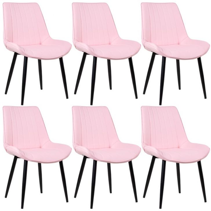 Kit 6 cadeiras estofadas design industrial Chicago Rosa claro