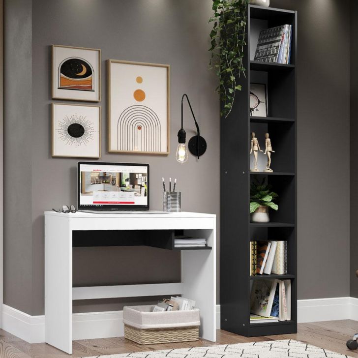 Escrivaninha Madesa Rubi + Estante Livreiro 6906 - Branco/Preto