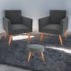 Conjunto Poltronas e Puff Anari Veludo Cinza