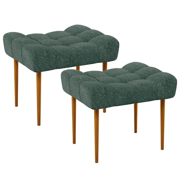 Kit 02 Puffs Decorativo Para Sala De Estar Requinte L02 Linho Verde Musgo - Lyam Decor