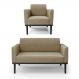Conjunto Poltrona e Namoradeira Decorativa Isabella Pés Fixo em Madeira Preto Suede Nude G19 - Gran Belo