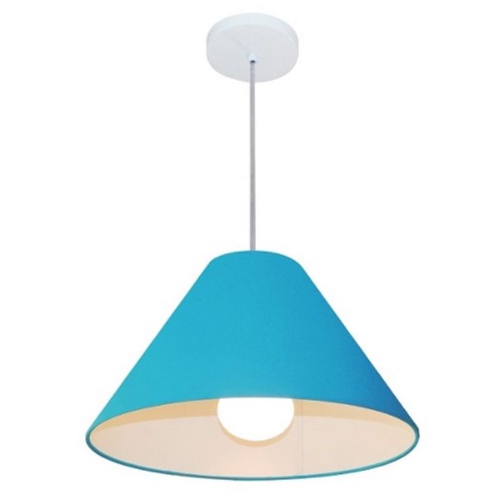 Pendente Cone Md-4078 Cúpula em Tecido 25-40x15cm Azul Turquesa - Bivolt