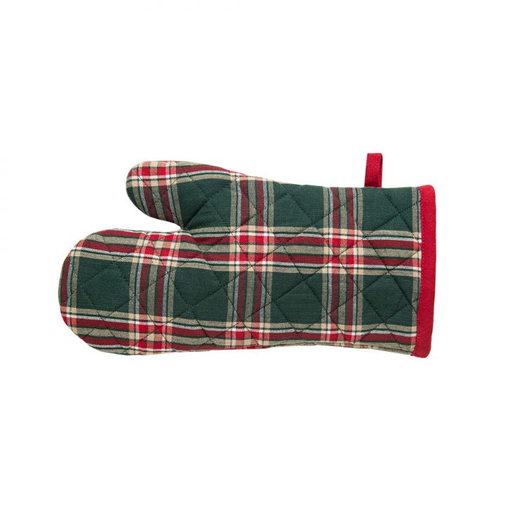 Kit com Luva e Pega Panela Natalino Xadrez Vermelho e Verde