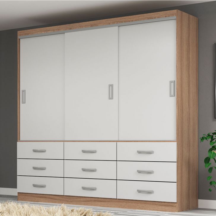Guarda-roupa Casal Isabela 3 Portas 9 Gavetas Off White