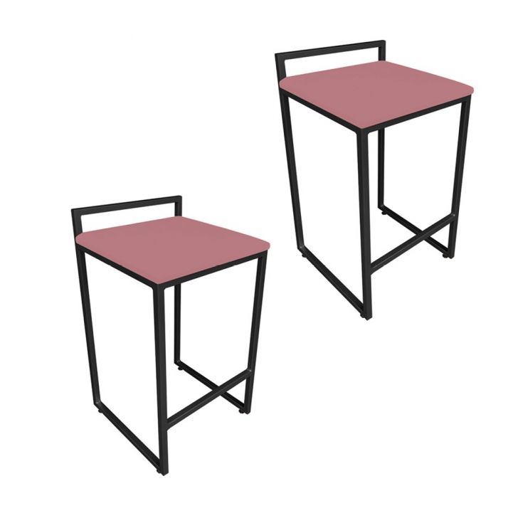 Conjunto 02 Banquetas Pietra Suede Rose Base Preto D'Rossi