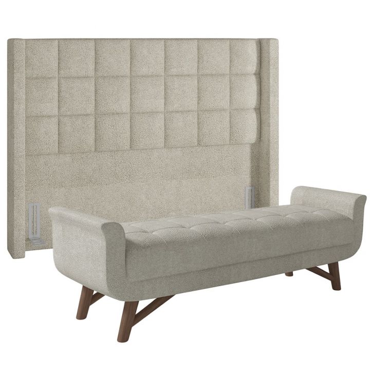 Cabeceira Cama Box Casal 140cm Pisa e Recamier Neville P02 Bouclé Cru - Mpozenato