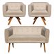 Kit Namoradeira 02 Lugares e 02 Poltronas Giratória Julia Suede Bege com Strass Base Madeira MM30 D'Rossi