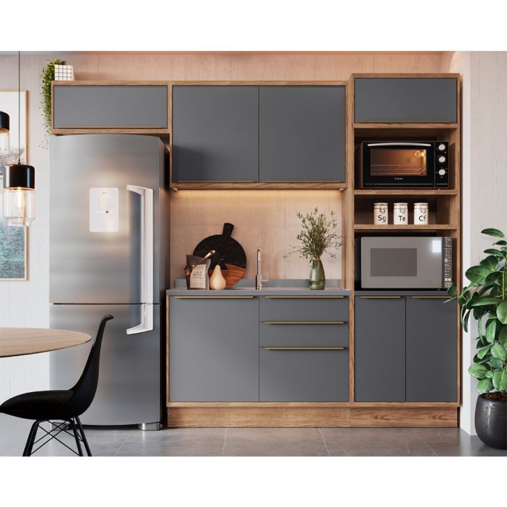 Cozinha Completa Ten 7 Portas 3 Gavetas Freijó e Grafito