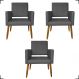 Kit 3 Poltronas Decorativas Confortáveis Para Sala Isa Suede Cinza Pé Castanho - Clique E Decore