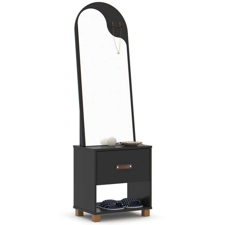 Toucador Penteadeira com Espelho 1 Gaveta Organic Preto - EJ Móveis
