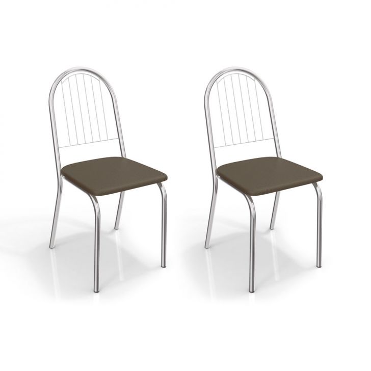 Conjunto com 2 Cadeiras Noruega Cromada e Marrom Escuro