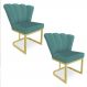 Kit 02 Poltronas Flor Veludo Azul Turquesa Base Metálica Industrial Dourado - Pallazio
