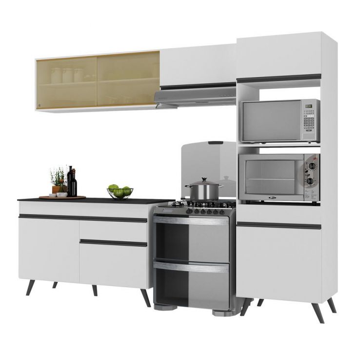 Armário de Cozinha Compacta 252cm Veneza Multimóveis V3692 Branco/Preto