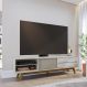 Bancada TV Sala de Estar Genebra portas ripadas duas gavetas pés em madeira Off White G73 - Gran Belo