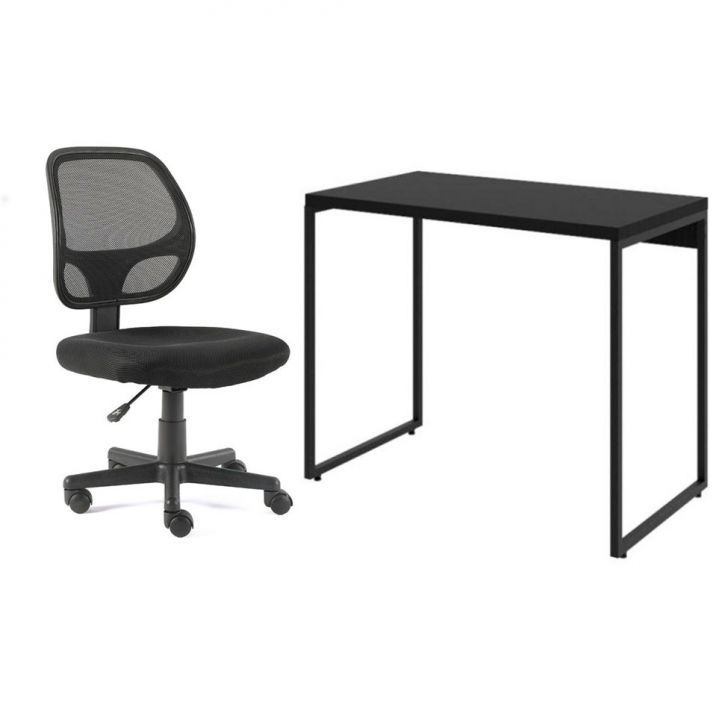 Conjunto de Mesa Studio com Cadeira de Escritório Secretária Giratória Oxford Preta