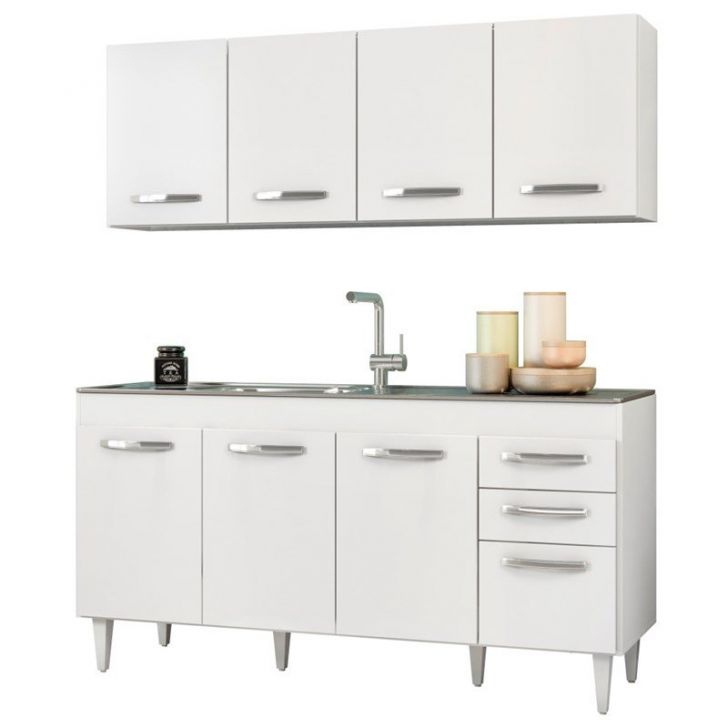 Armário Aéreo Panamá e Balcão Gabinete de Pia Áustria 160cm Branco - Lumil Móveis