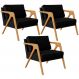 Kit 03 Poltronas Decorativa Para Sala Estar Pietra Estrutura De Madeira L02 Linho Chumbo - Lyam Decor