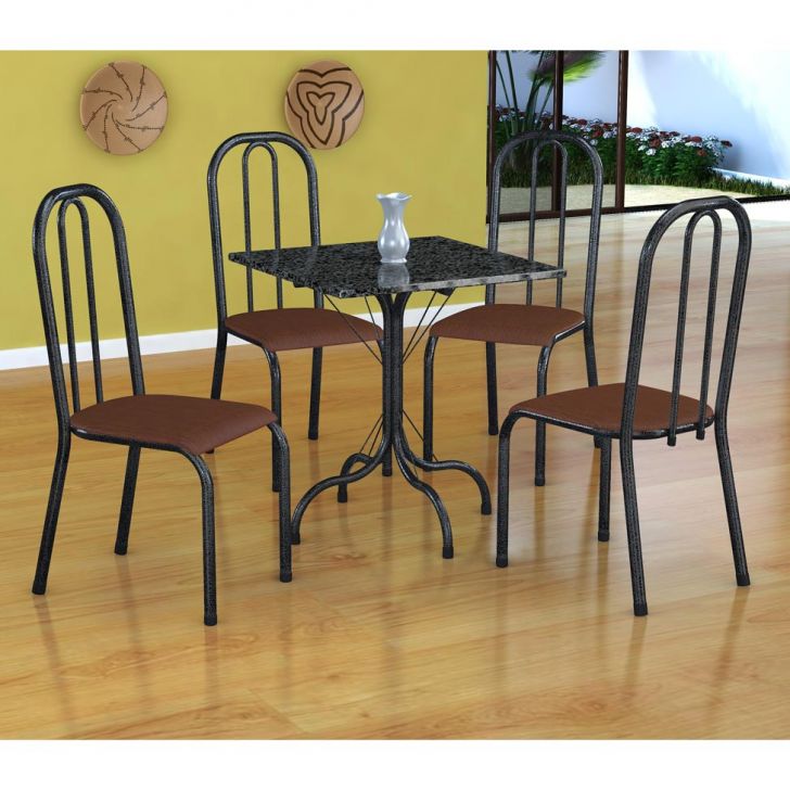 Conjunto De Mesa Malaga Com 4 Cadeiras Madri Preto Prata E Amadeirado
