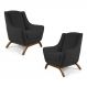 Kit 02 Poltronas Decorativas Juliet Base de Madeira C-465 Linho Chumbo - Domi