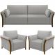 Kit Sofá 03 Lugares Sala Estar 222cm Com 02 Poltronas Stefan Pés Madeira M03 Linho Cinza - Lyam Decor